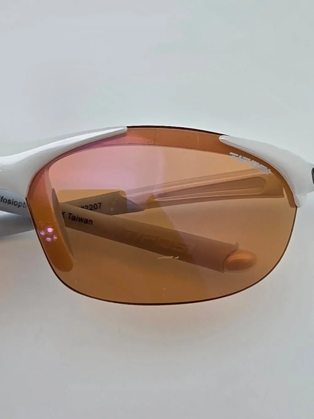 Tifosi Wisp Pearl White Baby Blue Frame Purple Mirror Lens Rimless Sunglasses